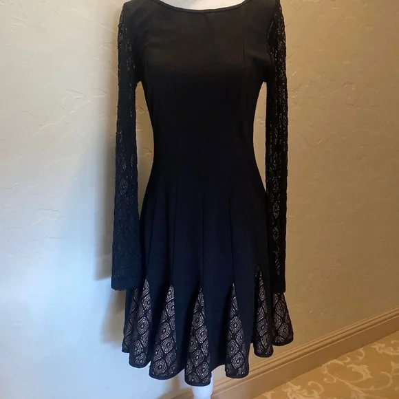 Catherine Malandrino | Dresses | Catherine Malandrino Black Dress With Lace  Long Sleeves | Poshmark